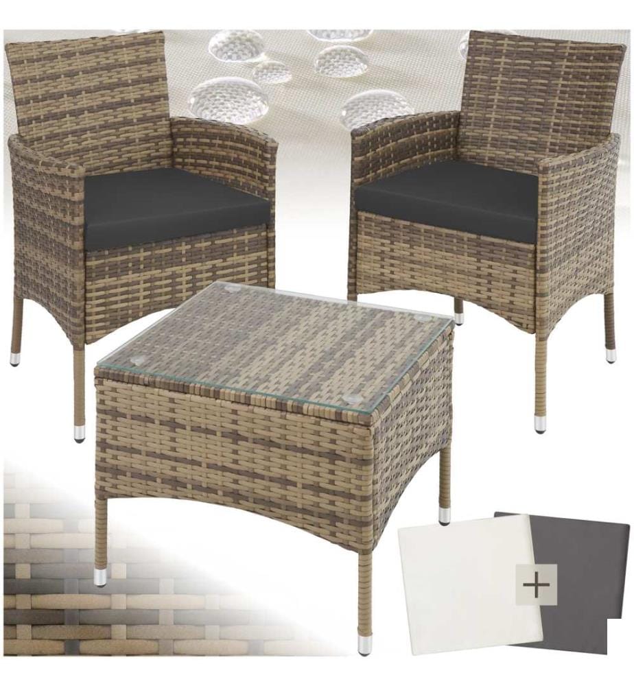 Salon de jardin LUCERNE 2 places avec 2 sets de housses - marron naturel