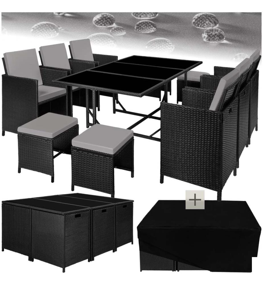 Salon de jardin MALAGA 10 places avec housse de protection - noirgris