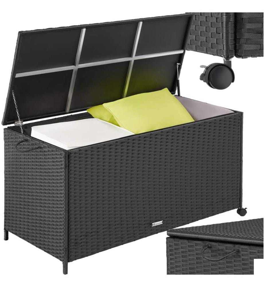 Coffre de rangement avec cadre en aluminium et roues 297l, 117x54x64 cm - noir