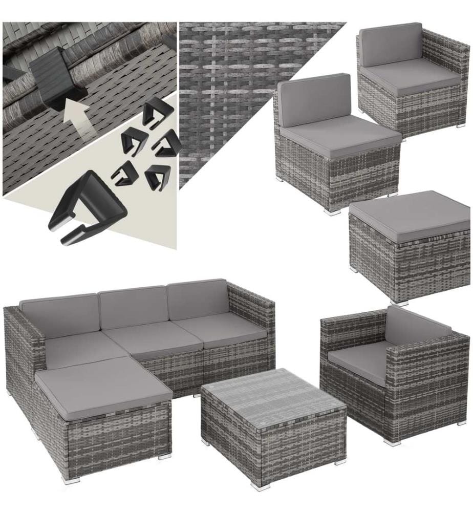Salon en rotin Lignano avec fauteuil - gris