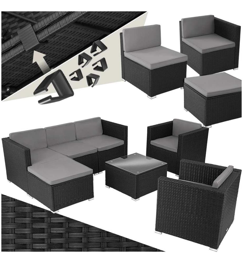 Salon en rotin Lignano avec 2 fauteuils - noir