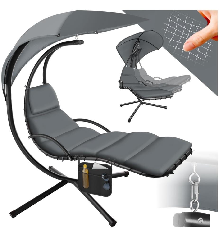 Fauteuil suspendu Elaria avec pare-soleil et poche latérale - gris