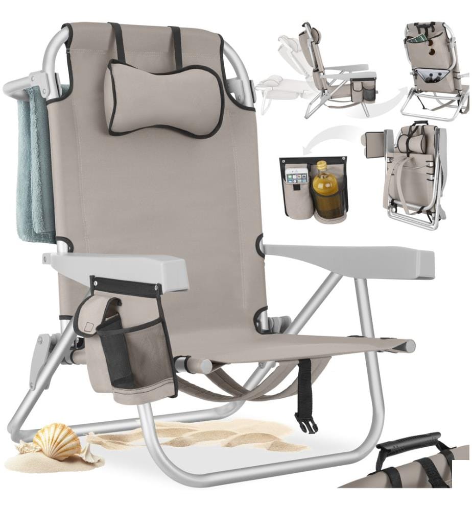 Chaise de plage CORAL pliable avec fonction sac à dos - beige, par pièce