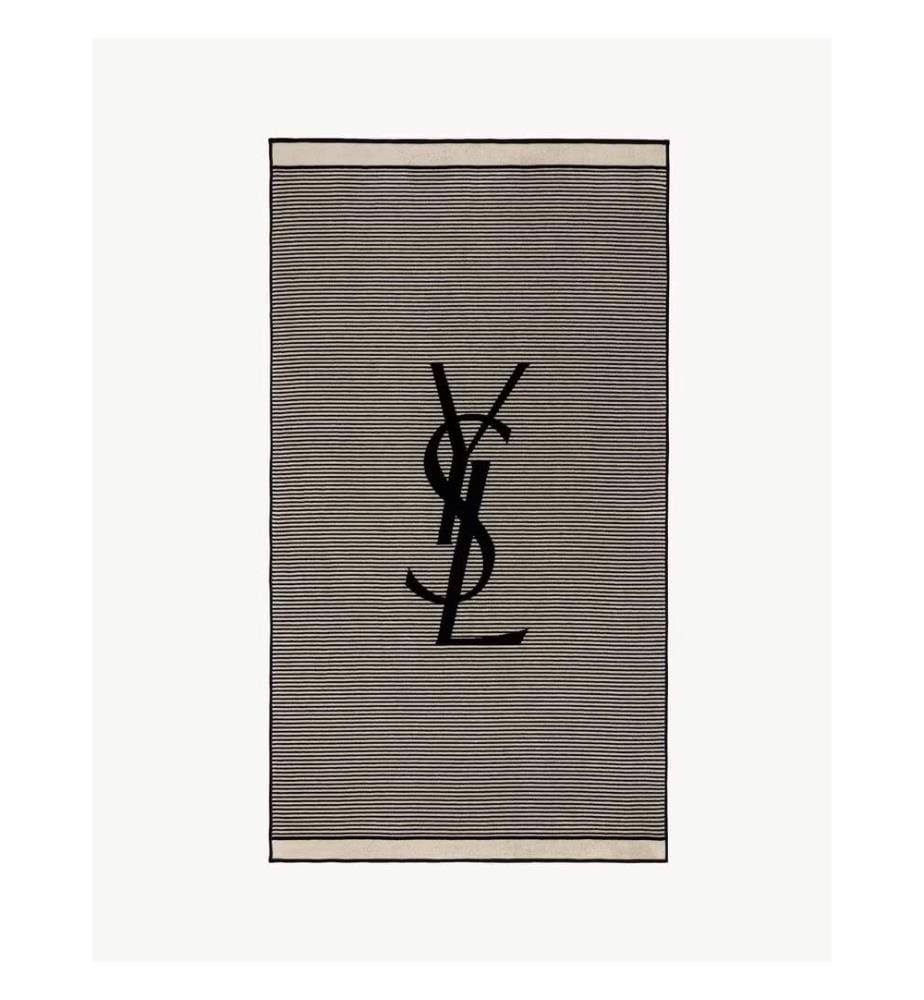 Serviette de bain rayée Cassandre en coton - Beige et noir