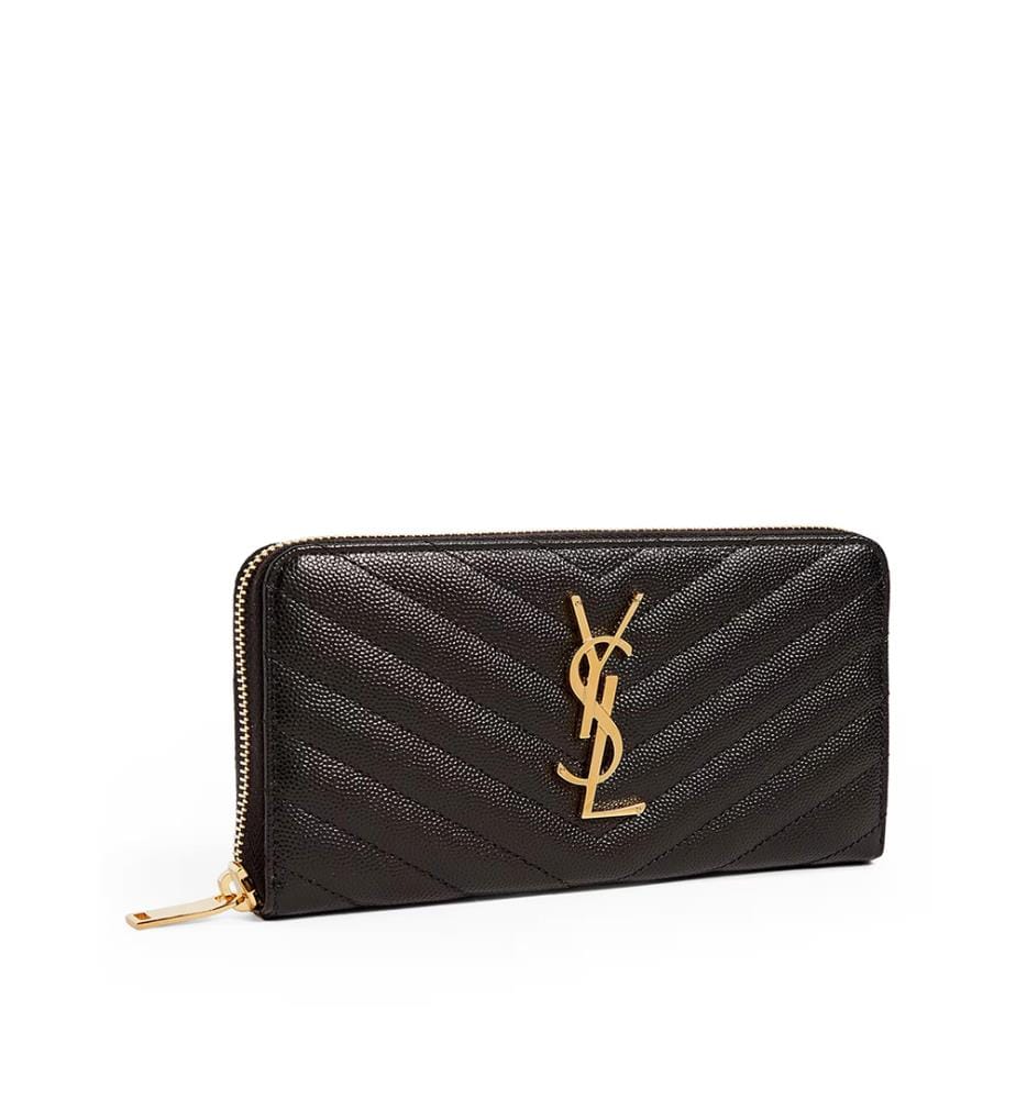 Portefeuille zippé Cassandre Matelassé en cuir Grain de Poudre - Noir