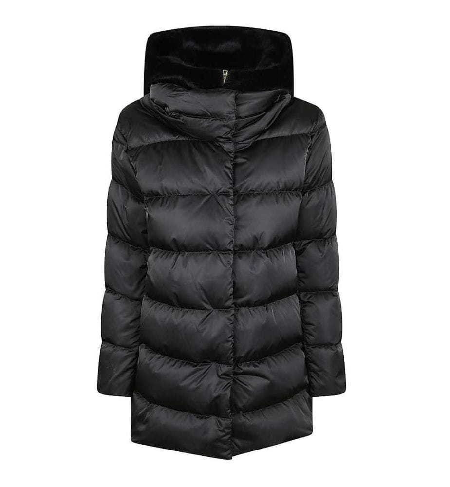 Veste trapèze en satin et fausse fourrure Lady - Noir