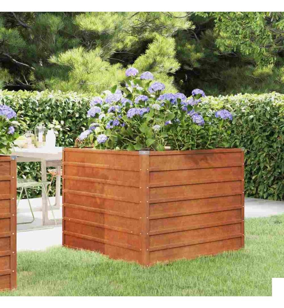 Lit surélevé de jardin rouillé 100x100x77 cm acier corten