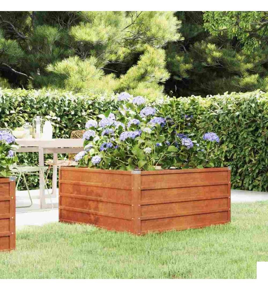 Lit surélevé de jardin rouillé 100x100x45 cm acier corten