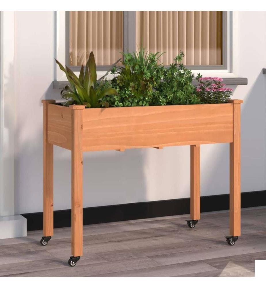 Jardinière sur roues avec doublure brun 118x59x80 cm bois sapin