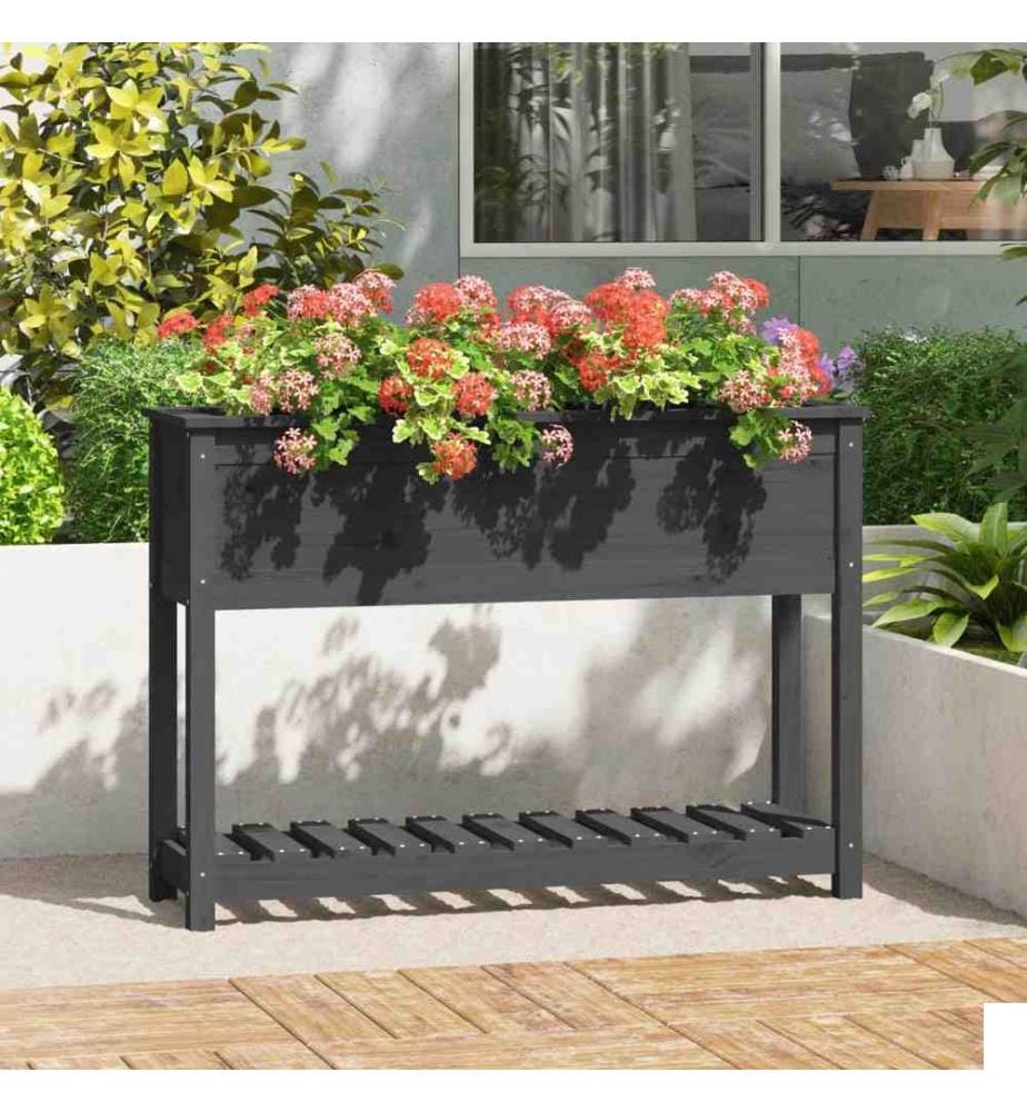 Jardinière avec étagère Gris 111,5x34,5x81cm Bois massif de pin
