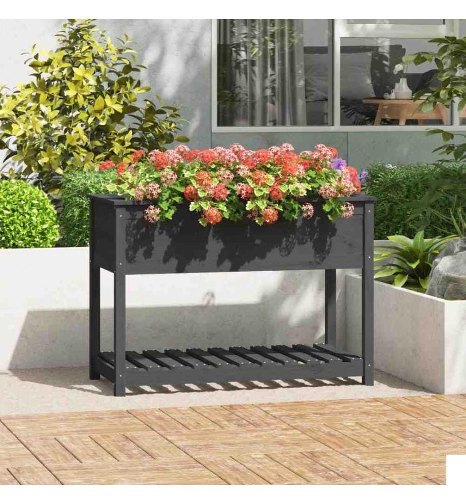 Jardinière avec étagère Gris 111,5x54x81 cm Bois massif de pin