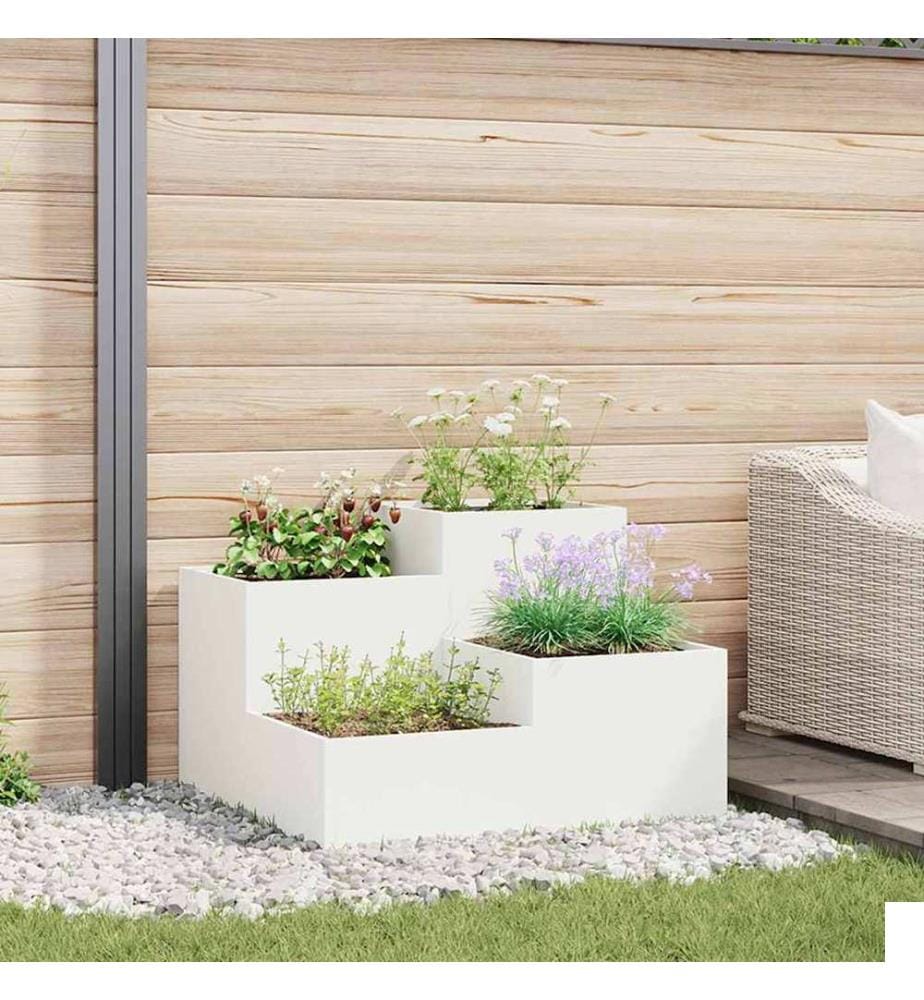 vidaXL Cache-pot de jardin Blanc 80 x 80 x 60 cm Acier