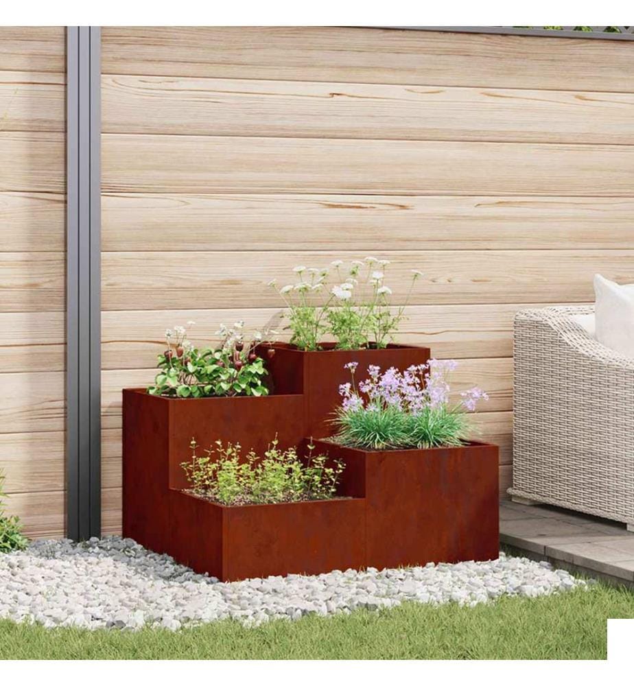 vidaXL Cache-pot de jardin Rouillé 80 x 80 x 60 cm Acier patiné