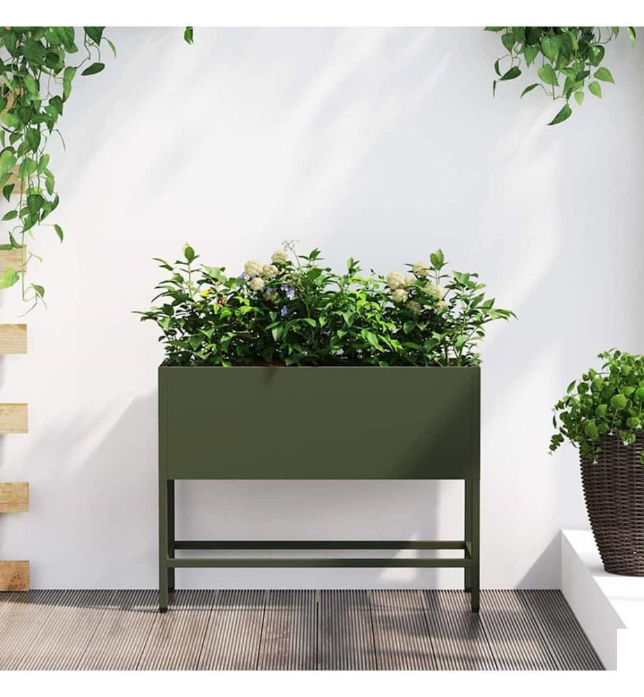 vidaXL Bac de jardin surélevé Vert olive 60 x 26 x 45 cm Acier