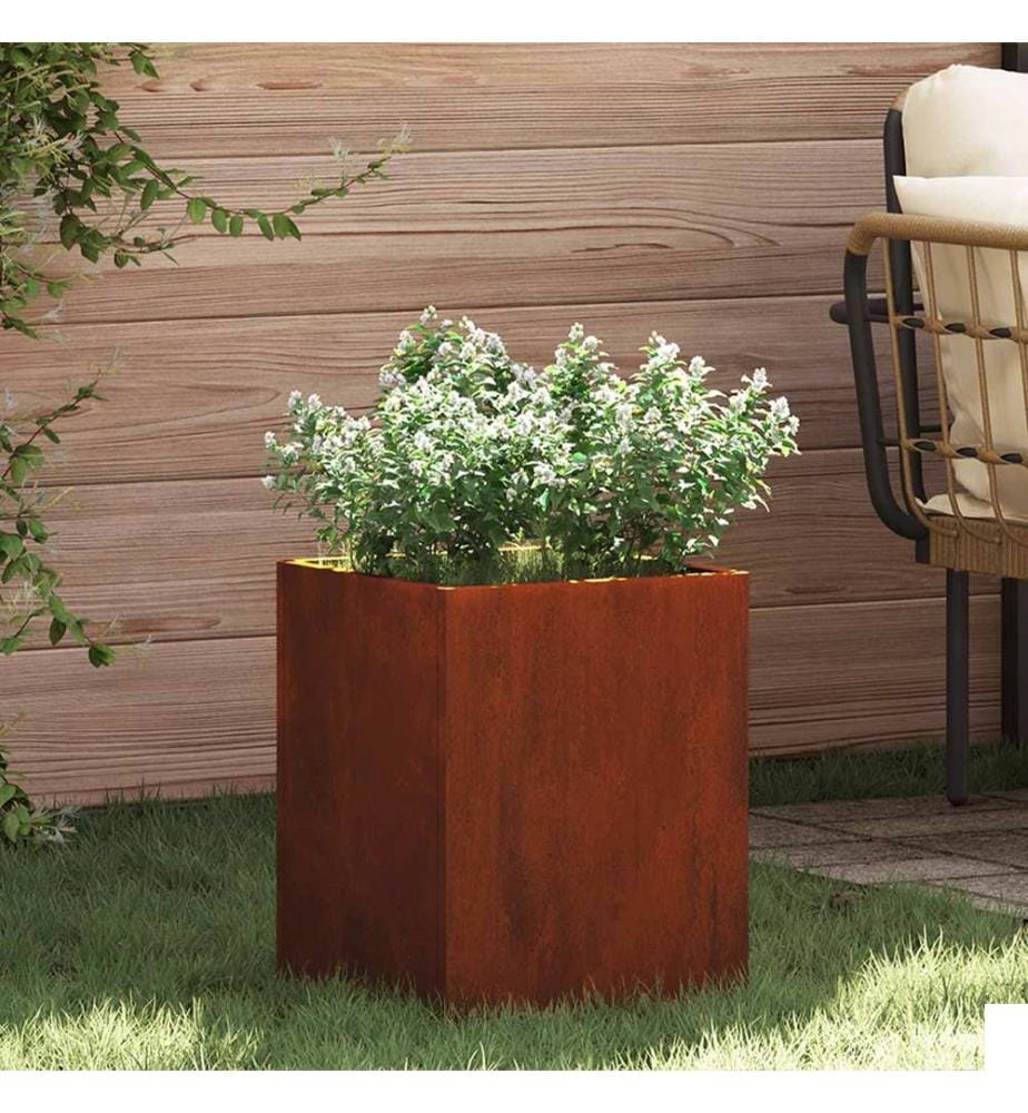 vidaXL Cache-pot de jardin Acier patiné 32 x 32 x 40 cm Acier patiné