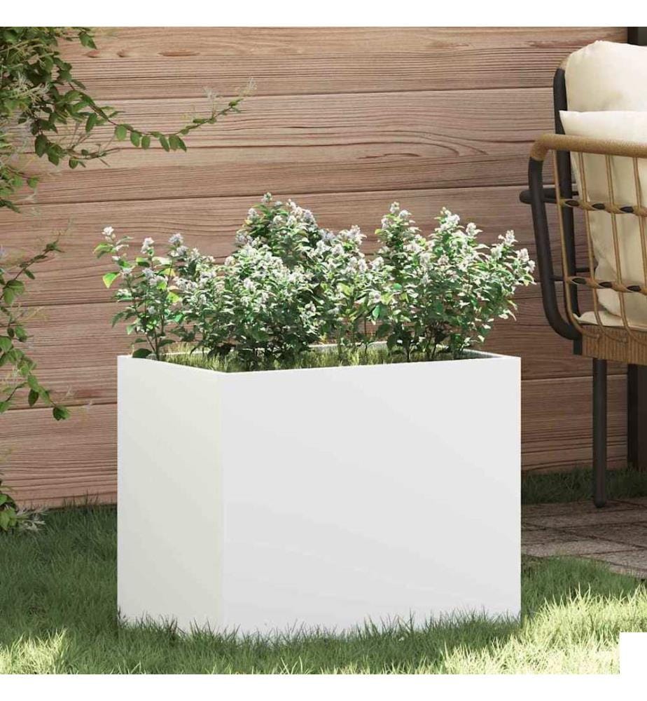 vidaXL Cache-pot de jardin Blanc 50 x 32 x 40 cm Acier laminé à froid