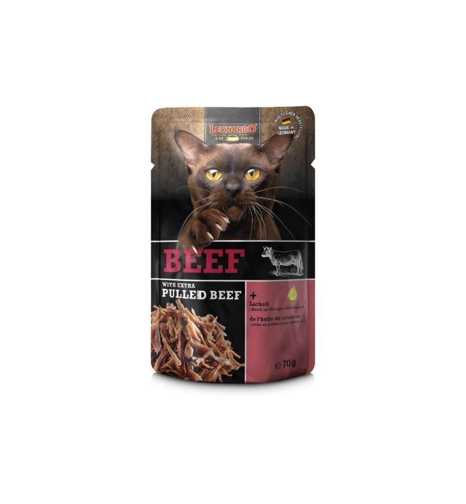 LEONARDO CAT FOOD - Alimentation humide Buf & Pulled Beef, 70 g