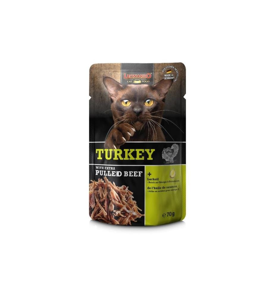LEONARDO CAT FOOD - Alimentation humide Dinde & buf pulled, 70 g