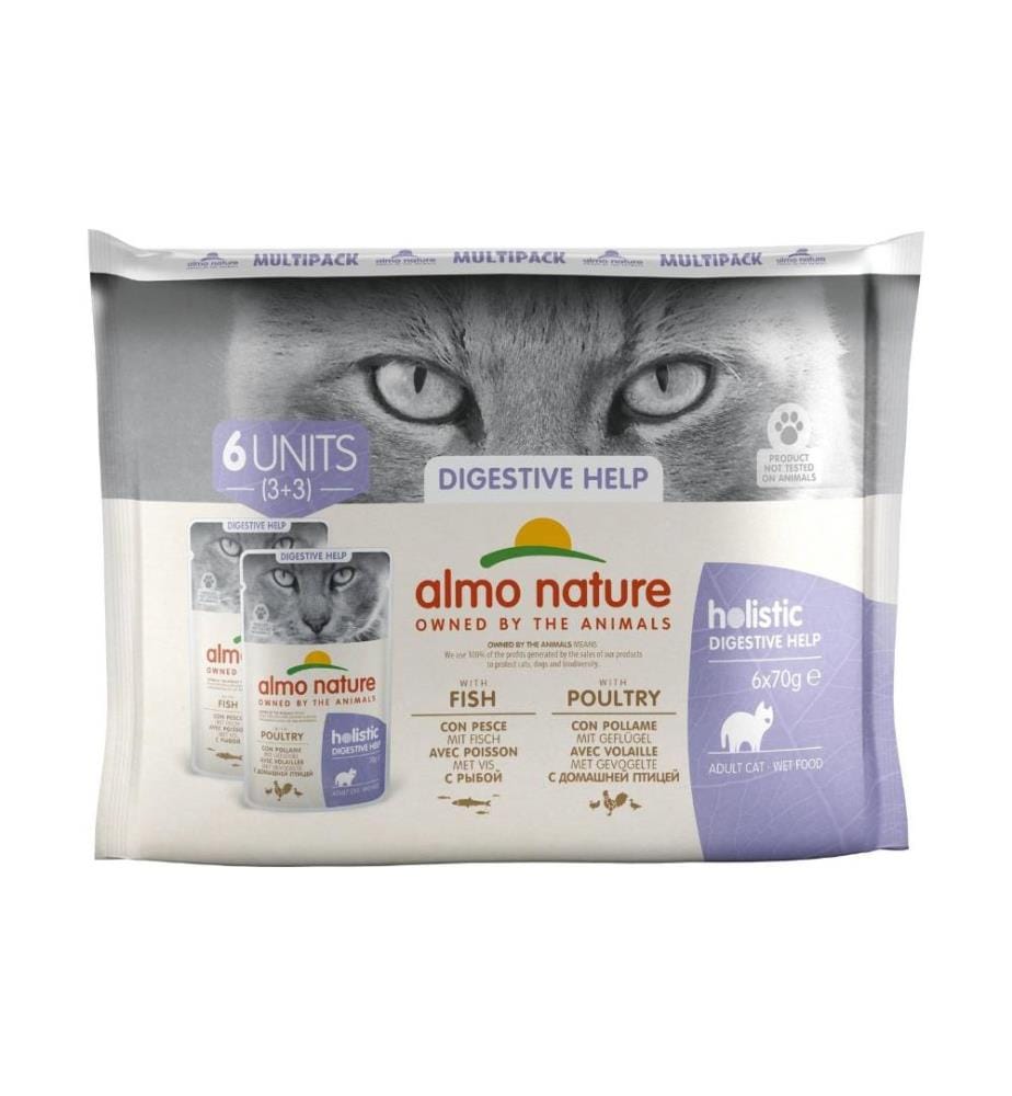 ALMO NATURE - Alimentation humide Holistic Digestive Help avec le poisson et la volaille, 6 x 70 g