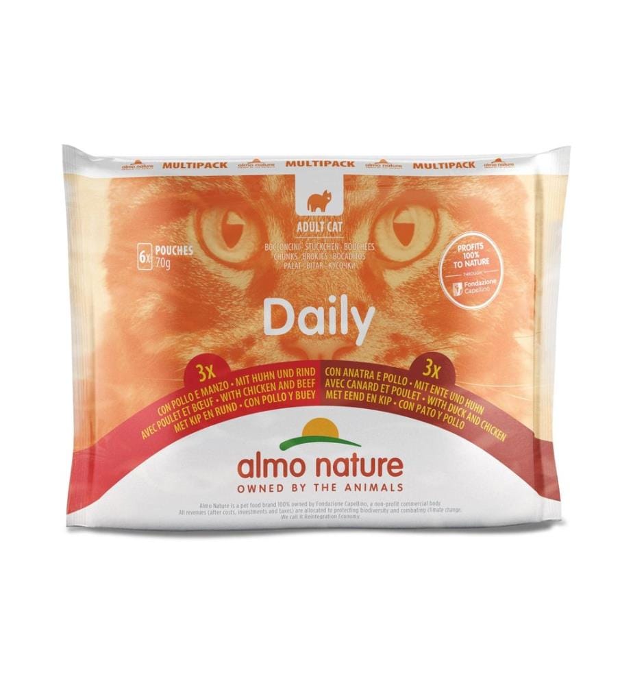 ALMO NATURE - Alimentation humide Daily Multipack au poulet, au buf et au canard 6 x 70g