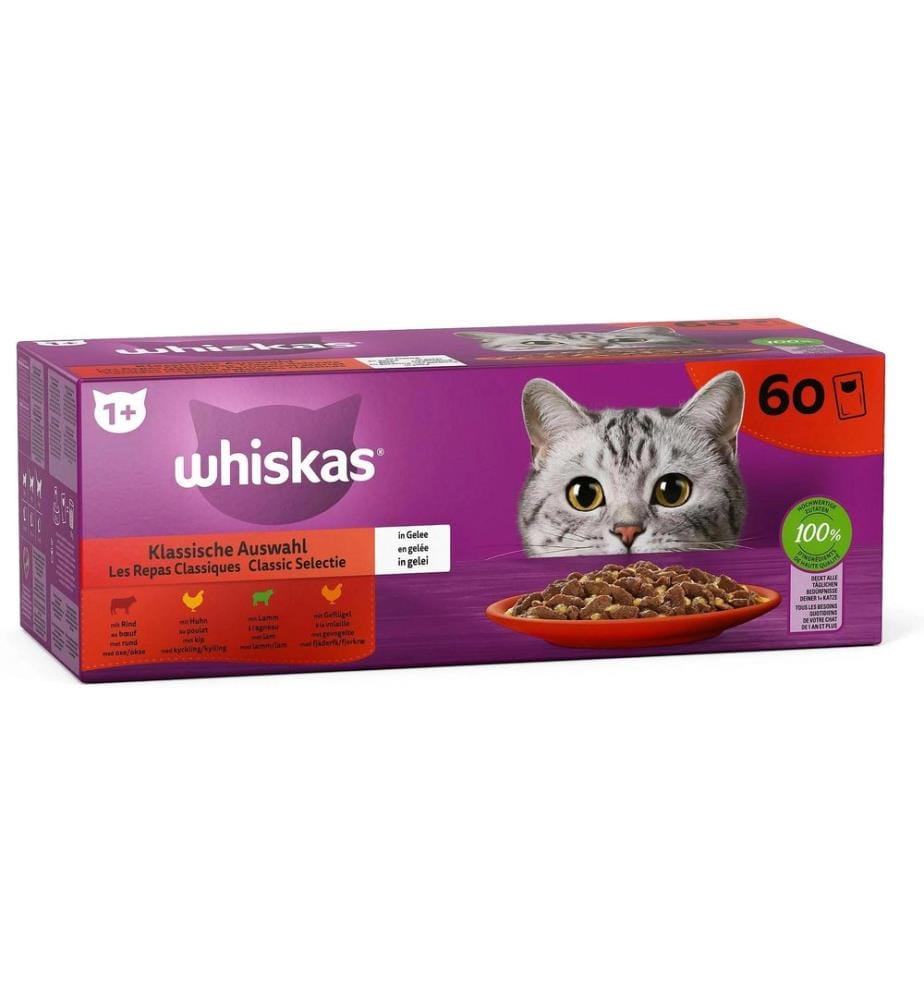 WHISKAS - Alimentation humide Adult 1+ Sélection classique en gelée 60 x 85 g
