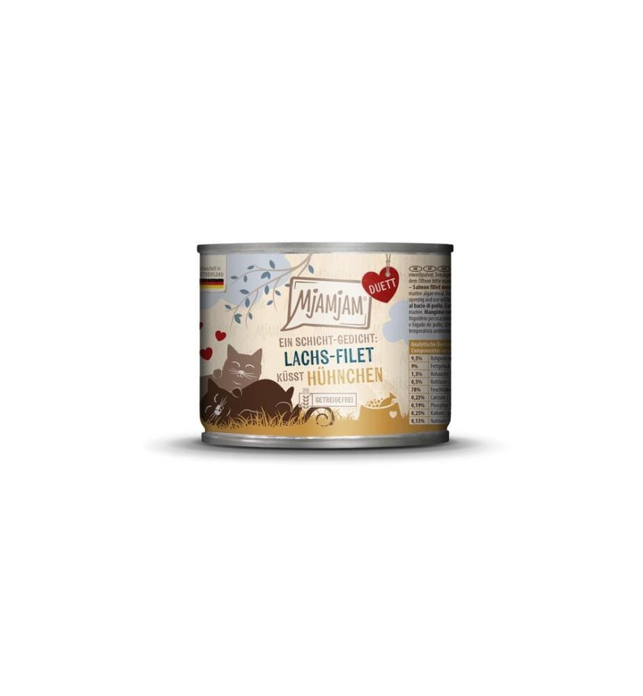 Mjamjam Nourriture humide Duett Filet de saumon rencontre poulet, 190 g