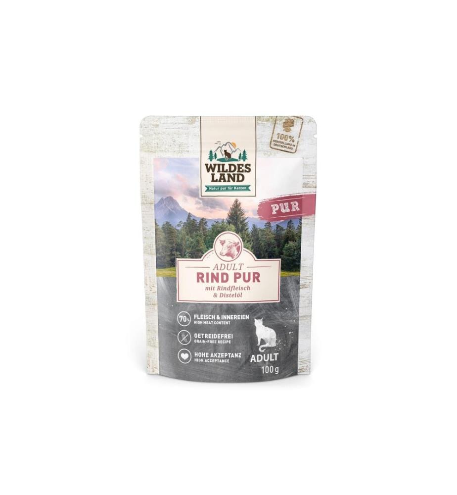 Pâtée pour chat Wildes Land Adulte Buf Pur à l'huile de carthame 100 g