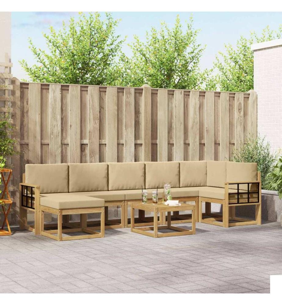 vidaXL Ensemble de canapés d'extérieur 8 pcs Blanc et Beige Polyester