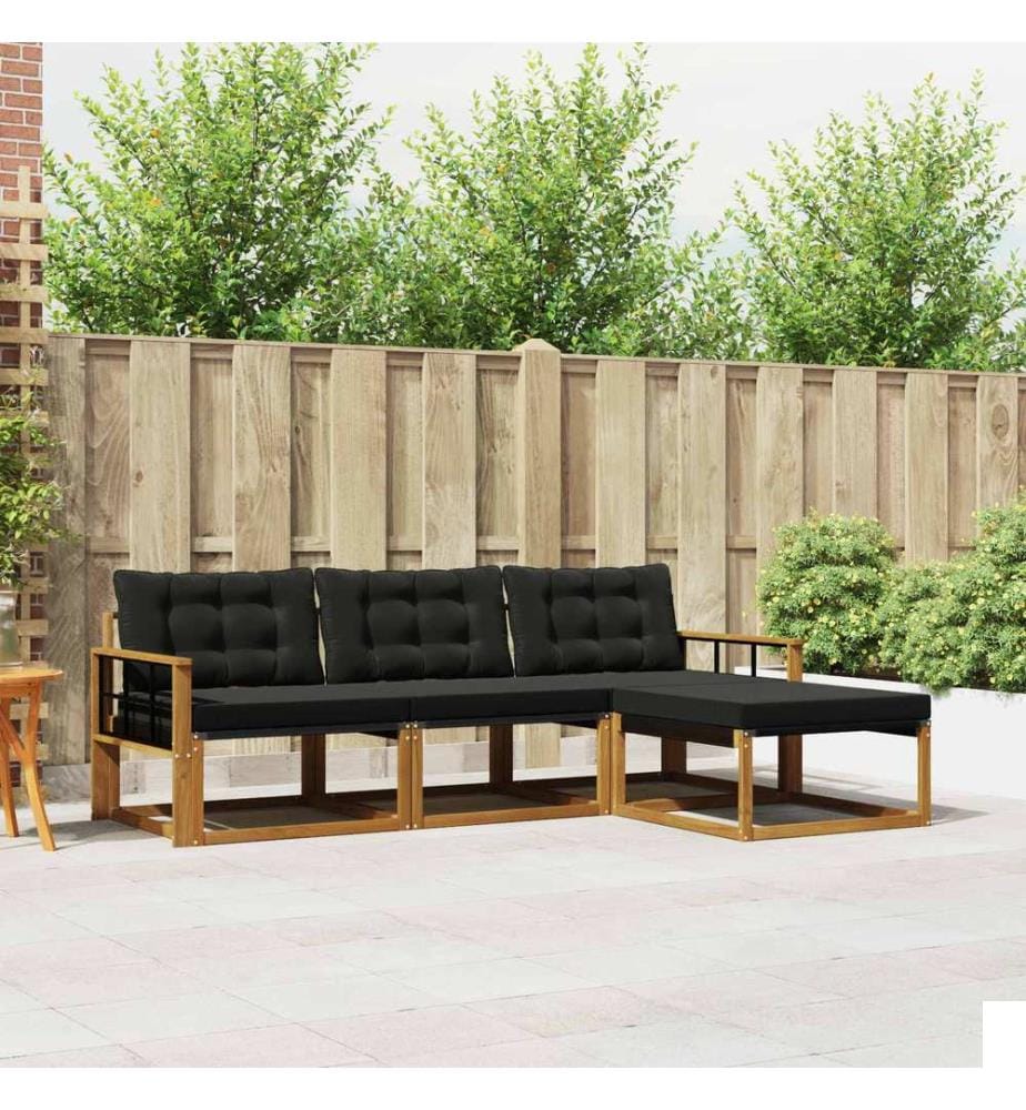 vidaXL Ensemble de canapés d'extérieur 4 pcs Naturel et Noir