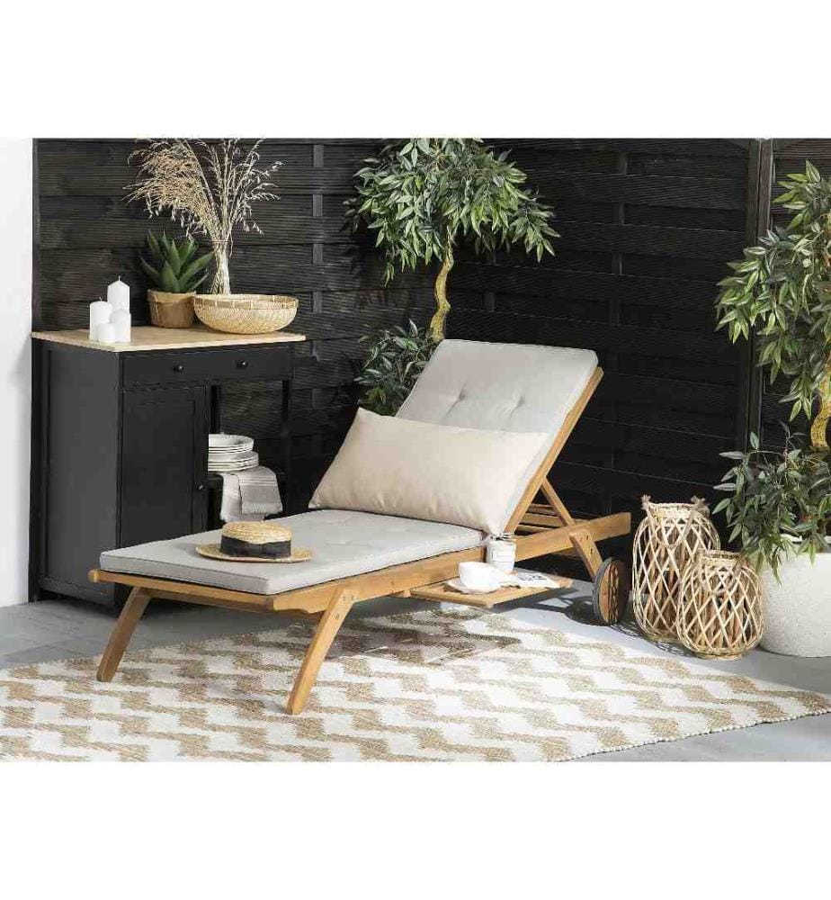 Coussin Moelleux pour Chaise Longue Transat de Jardin 192 x 56 x 5 cm en Tissu Imperméabe anti-UV Gris Beige Idéal pour Bain de Soleil