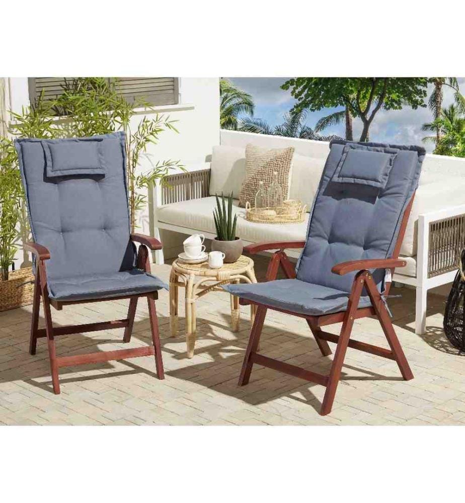 Lot de 2 Coussins d'Assise Confortables pour Chaise de Jardin en Tissu Hydrofuge Anti UV Bleu