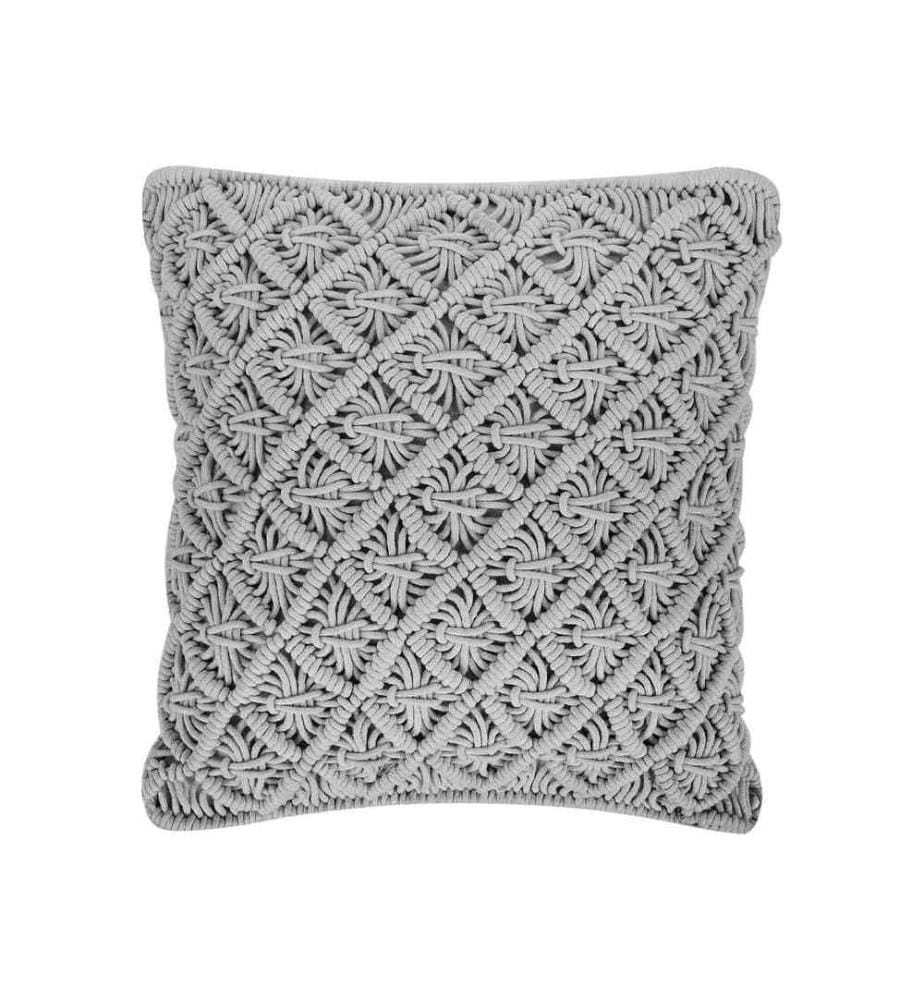 Coussin Décoratif Gris 40 x 45 cm en Macramé avec Losanges pour Salon ou Chambre au Design Scandinave Vintage ou Boho