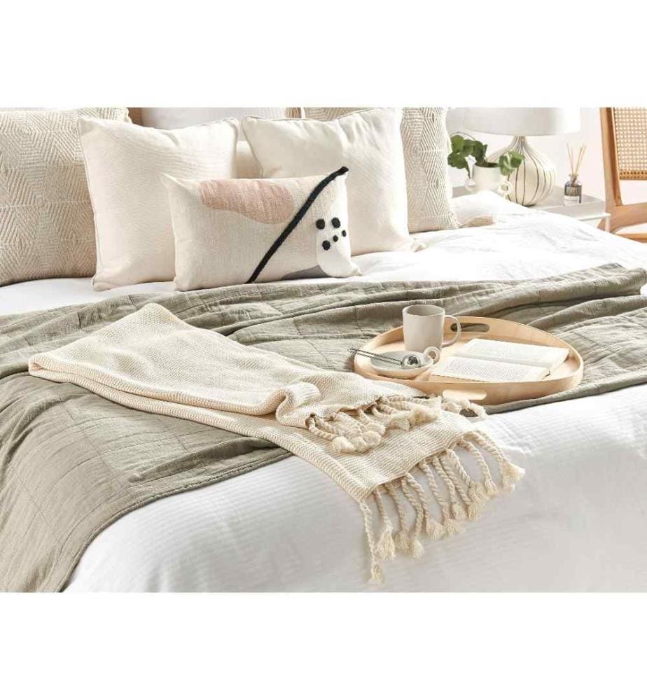 Couverture Tricotée en Coton Beige 125 x 150 Douce et Confortable pour Intérieur de Style Scandinave ou Boho