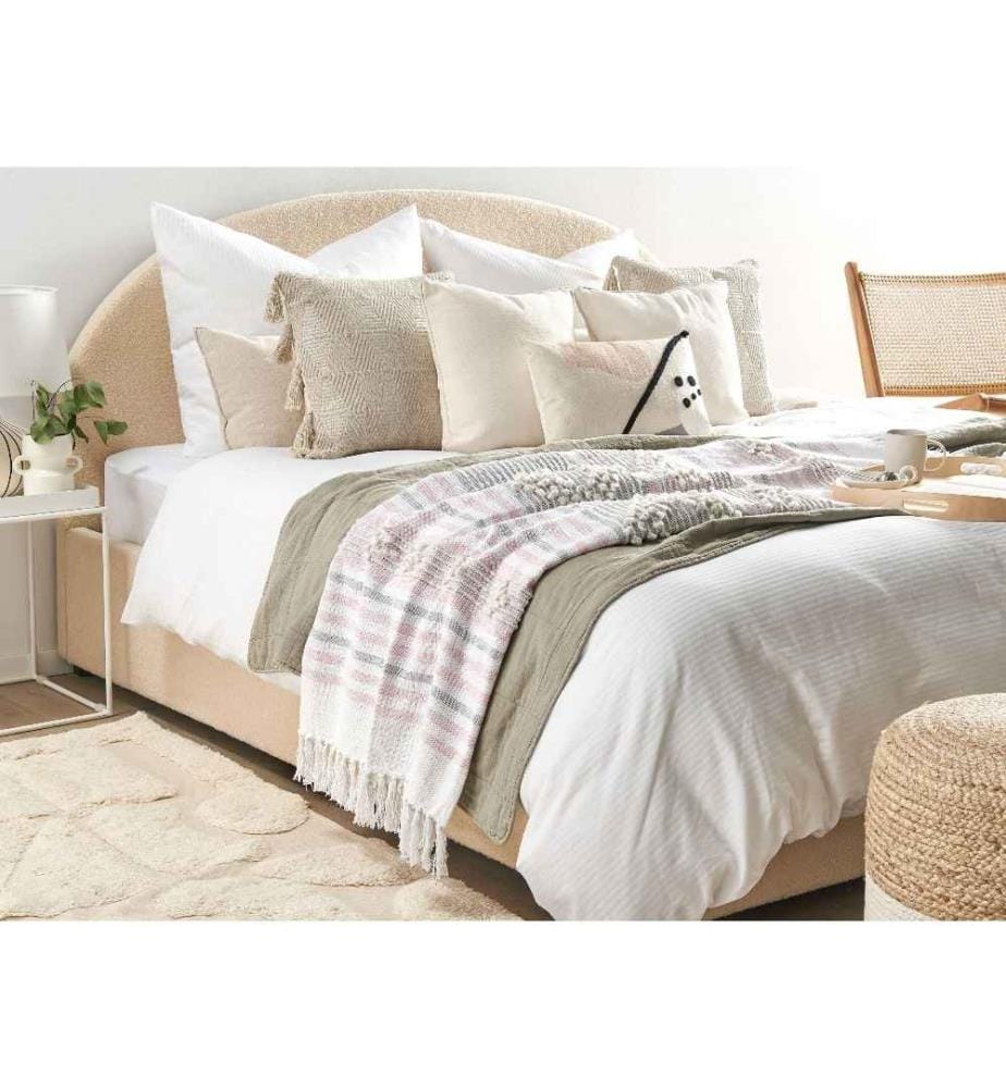Plaid en Coton Tissé Rose et Blanc 120 x 150 cm Couverture Douce et Confortable avec Frange de Style Boho