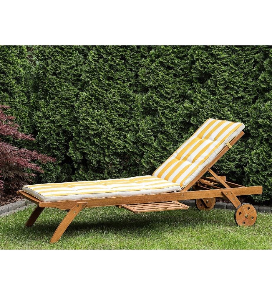 Coussin Moelleux pour Chaise Longue Transat de Jardin 192 x 56 x 5 cm en Tissu Imperméabe anti-UV Rayures Jaunes Idéal pour Bain de Soleil
