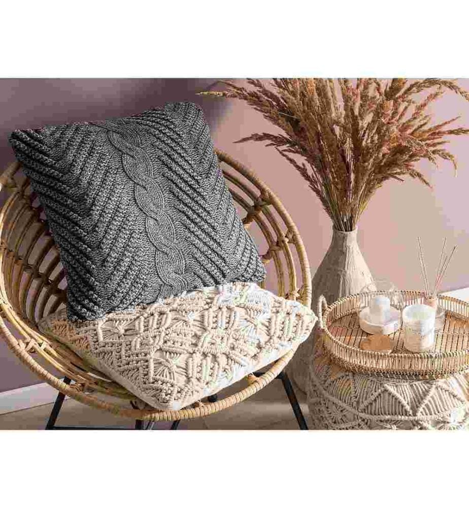 Lot de 2 Coussins Décoratifs Gris Foncé 45 x 45 cm Motifs en Tricot pour Style Scandinave Vintage ou Boho