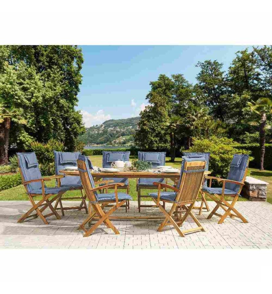 Set de 8 Coussins d'Assise en Tissu Polyester Bleu avec Rembourrage en Mousse pour Chaises de Jardin Modernes
