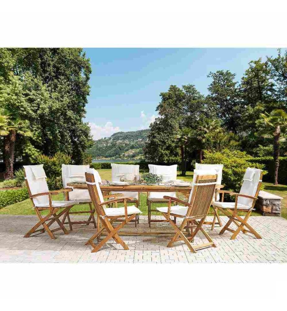 Set de 8 Coussins d'Assise en Tissu Polyester Blanc Cassé avec Rembourrage en Mousse pour Chaises de Jardin Modernes