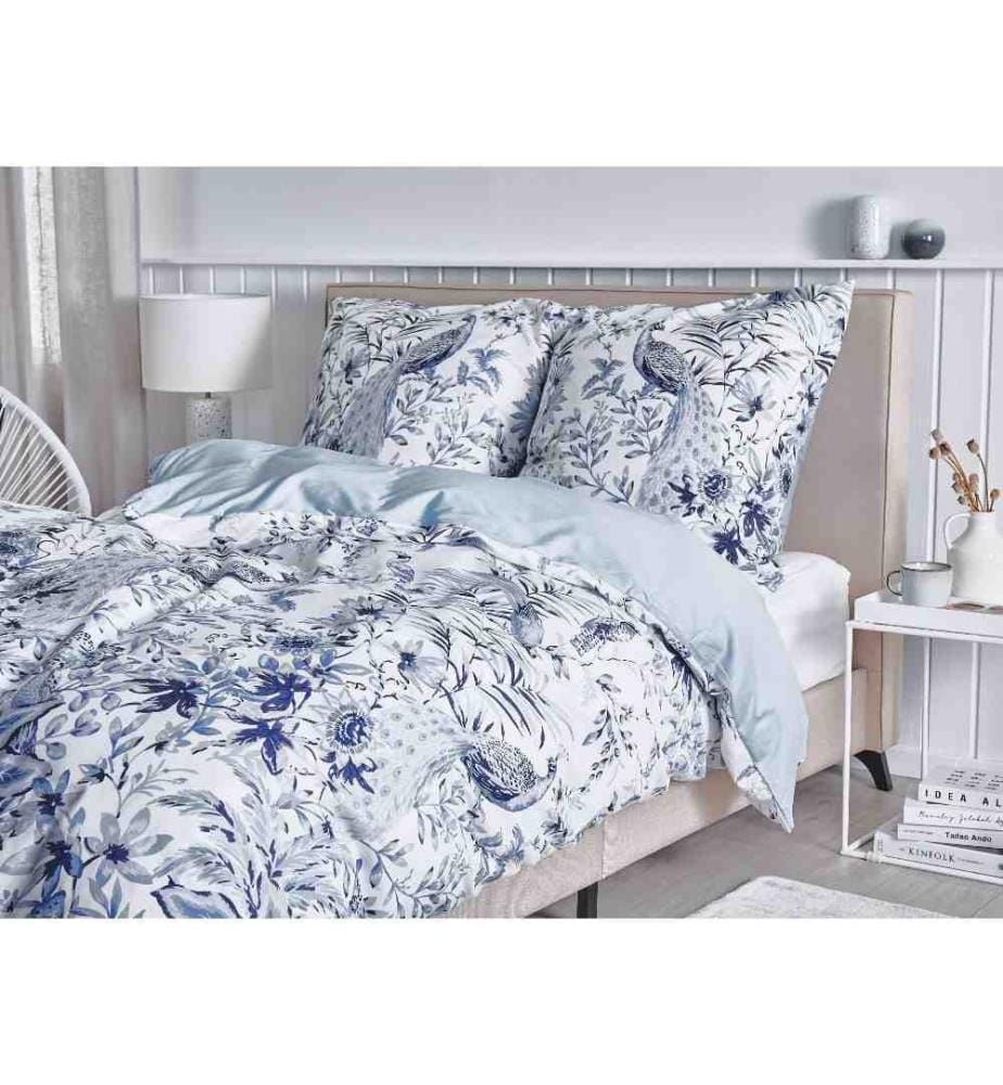 Ensemble Housse de Couette et Taie d Oreiller Fleurie en Coton Bleu et Blanche 135 x 200 cm Pour Chambre d'Adulte