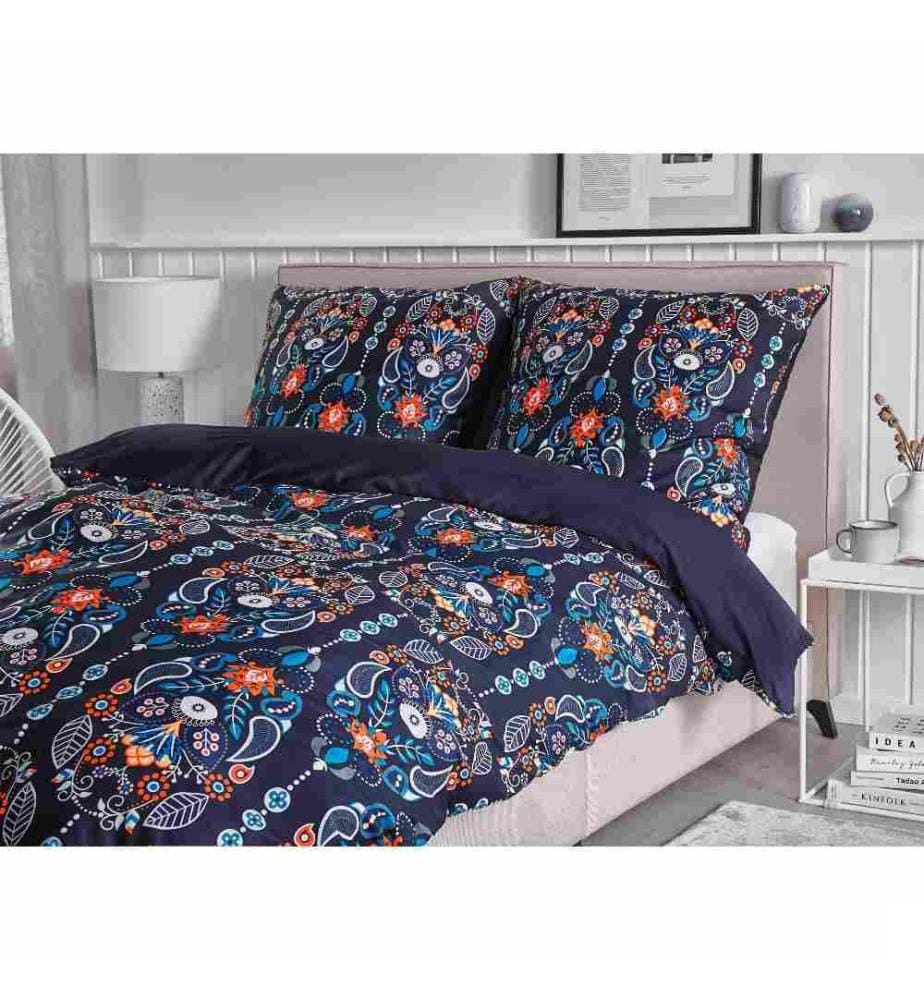 Ensemble Housse de Couette et Taie d Oreiller Enfant Motif Floral en Coton Bleu et Multicolore 155 x 220 cm Pour Chambre d'Adulte