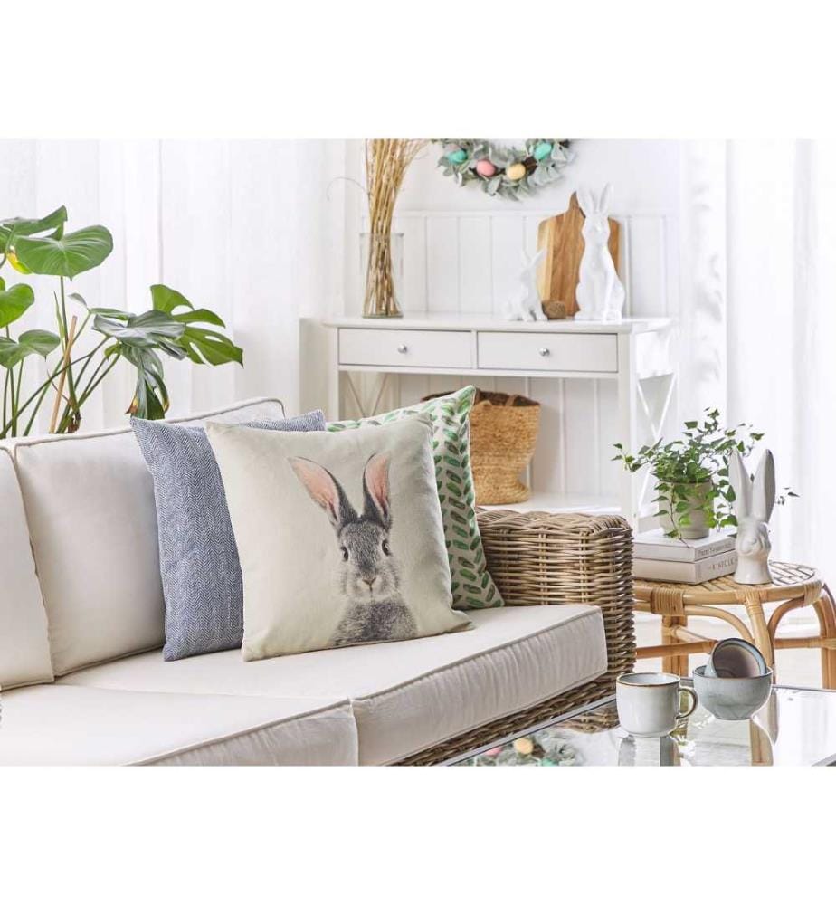 Lot de 2 coussins en coton gris taupe à motifs d'animaux 45 x 45 cm carrés avec insert décoratif de Pâques