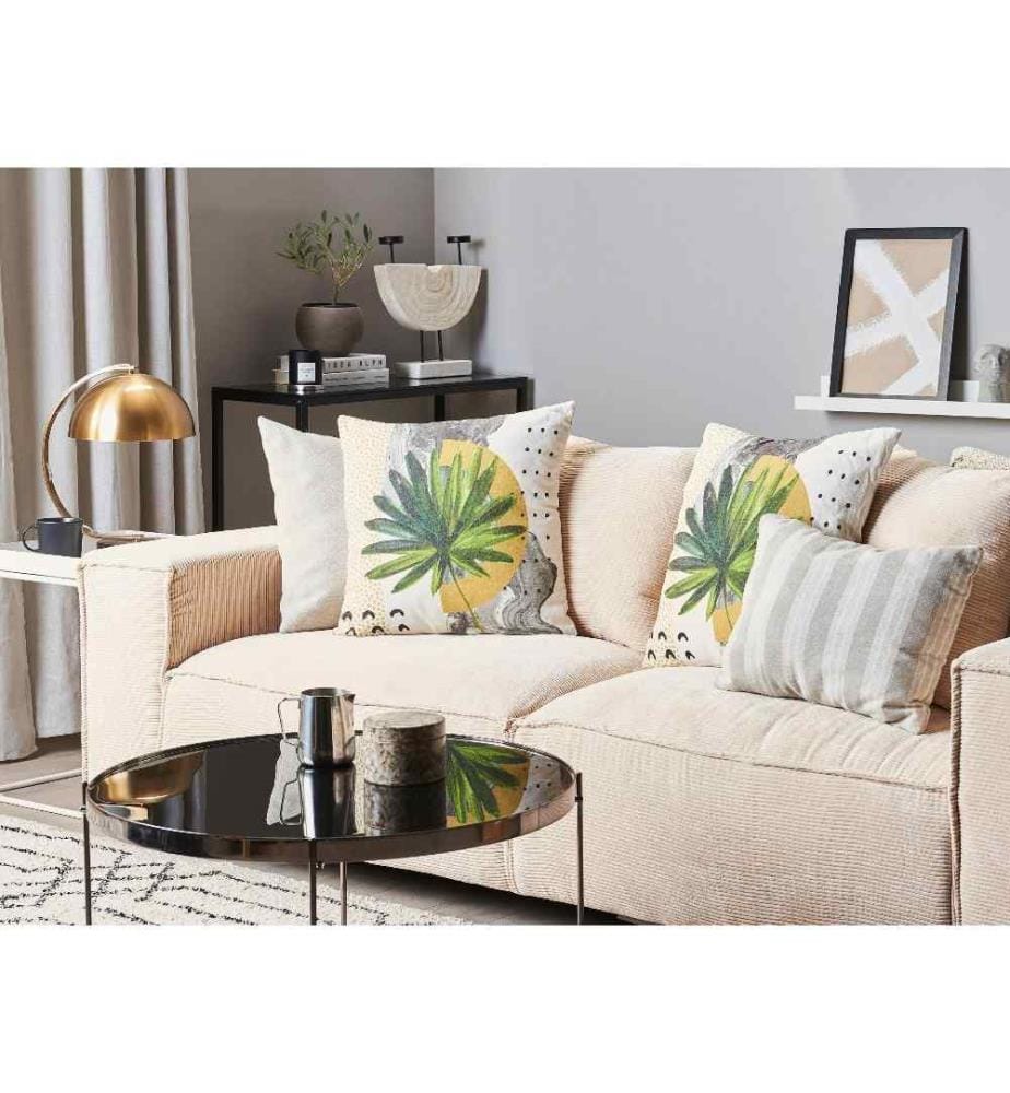 Lot de 2 Coussins Déco à Motif Feuillage Multicolore de Style Boheme pour Lit ou Fauteuil Moderne