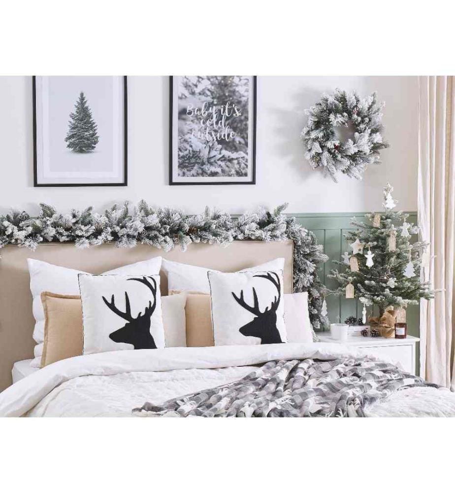 Lot de 2 Coussins de Noël avec Motif Renne 45 x 45 cm en Coton Noir et Blanc