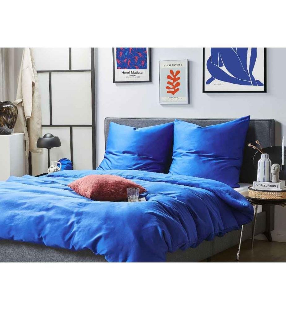 Ensemble de Literie avec Housse de Couette et Coussin 155 x 220 cm en Coton Bleu Foncé Design Moderne Pour Chambre
