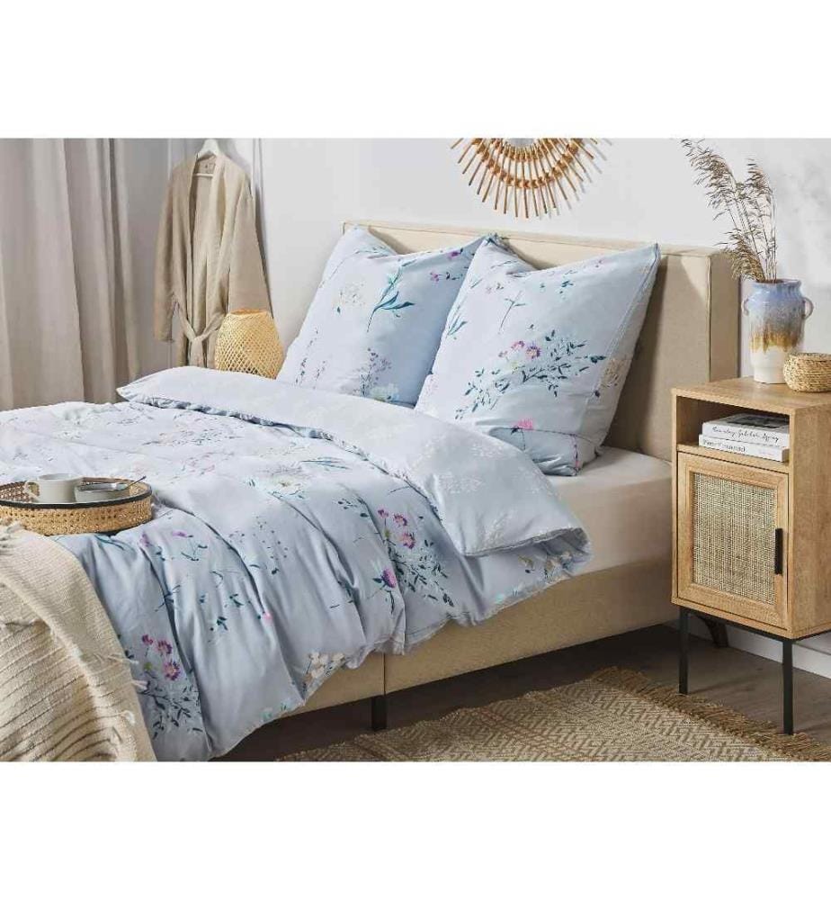 Ensemble de Literie à Motif Floral 155 x 220 cm en Coton Bleu Clair Pour Chambre Classique et Moderne