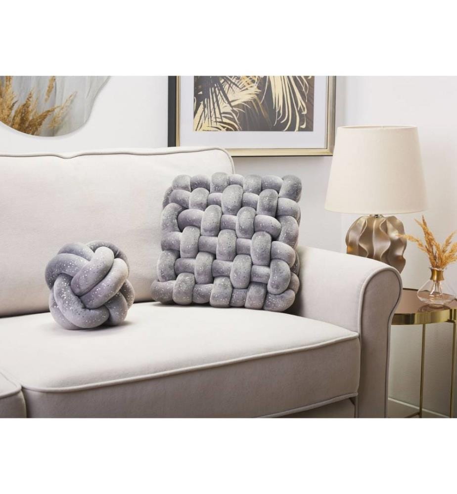 Coussin Décoratif Noeud Tressé Gris en Velours 30 cm pour Décorer un Chambre ou Salon Glamour