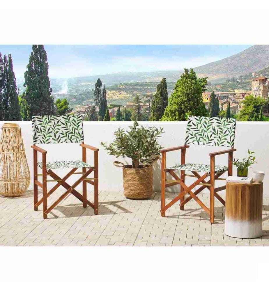 2 Toiles pour Transat avec Motif Feuilles Vert et Blanc en Polyester 52 x 45 cm Résistant aux Rayons UV et Pluie Idéal pour l'Extérieur