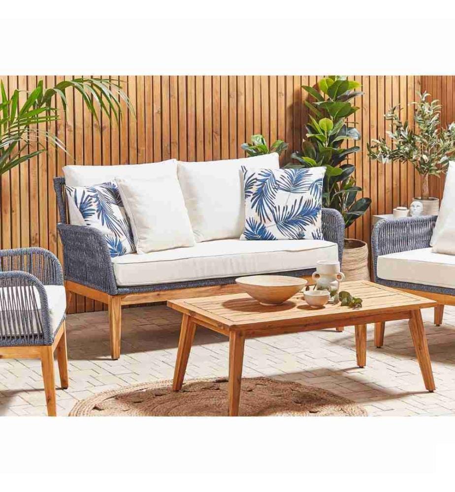 Coussins Décoratifs Bleu en Polyester 45 x 45 cm avec Impression de Feuilles Jardin Accessoire Maison Lot de 2