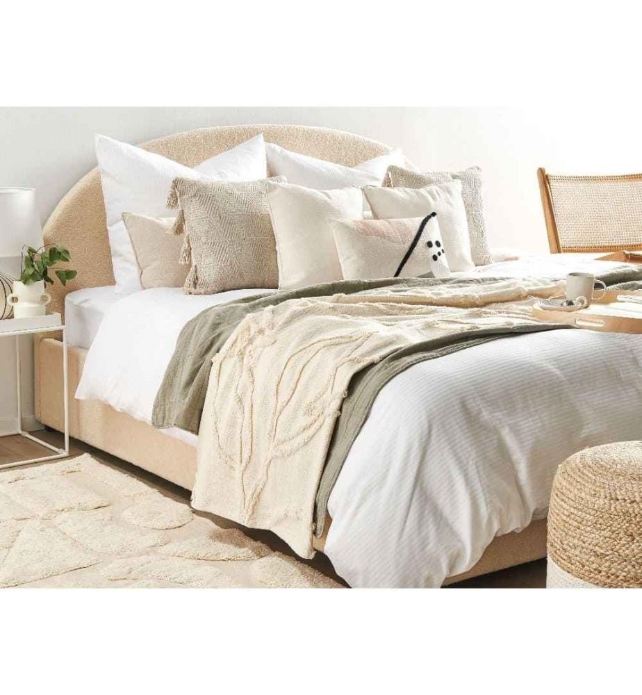 Plaid Beige Coton 125 x 150 cm Motif Floral Embossé Tricoté Style Boho Salon Chambre