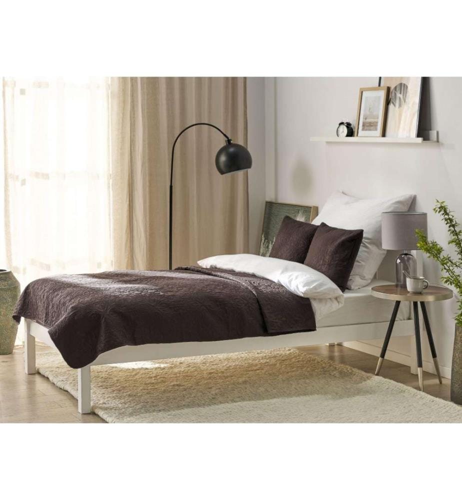 Ensemble Couvre-lit et Coussins Polyester Marron 140 x 210 cm Motif Gaufré Jeté de lit Décoratif Design Classique Chambre à Coucher